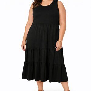 Tash + Sophie Black Midi Dress Womens 2X Sleeveless Stretch NWT